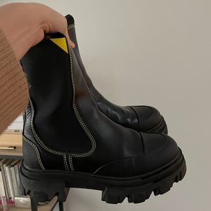 Ganni mid chelsea combat boots